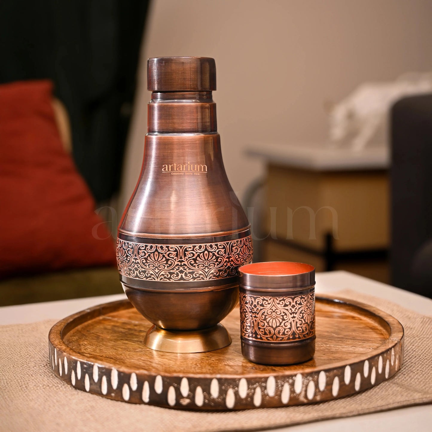 Antique Etching Pear Copper Jar theartarium