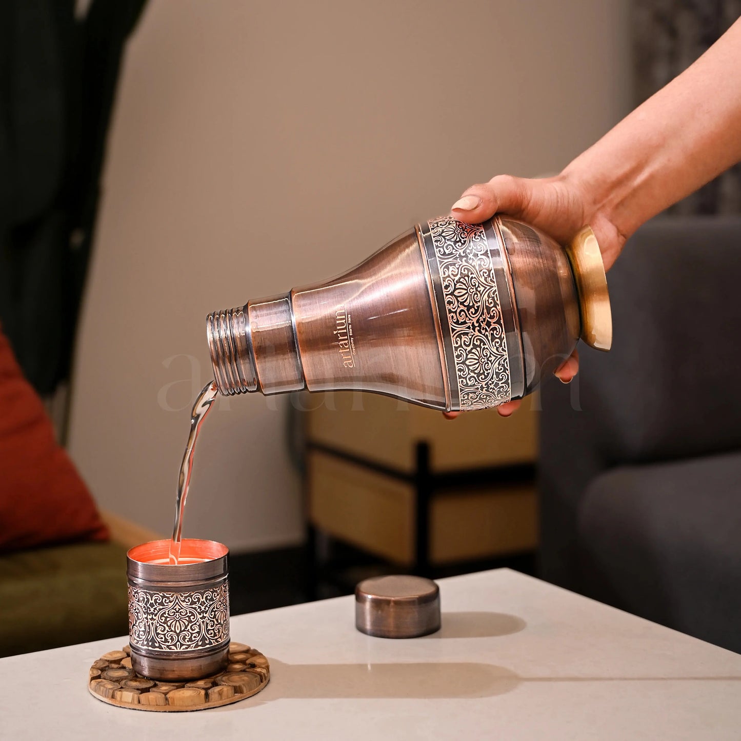 Antique Etching Pear Copper Jar theartarium