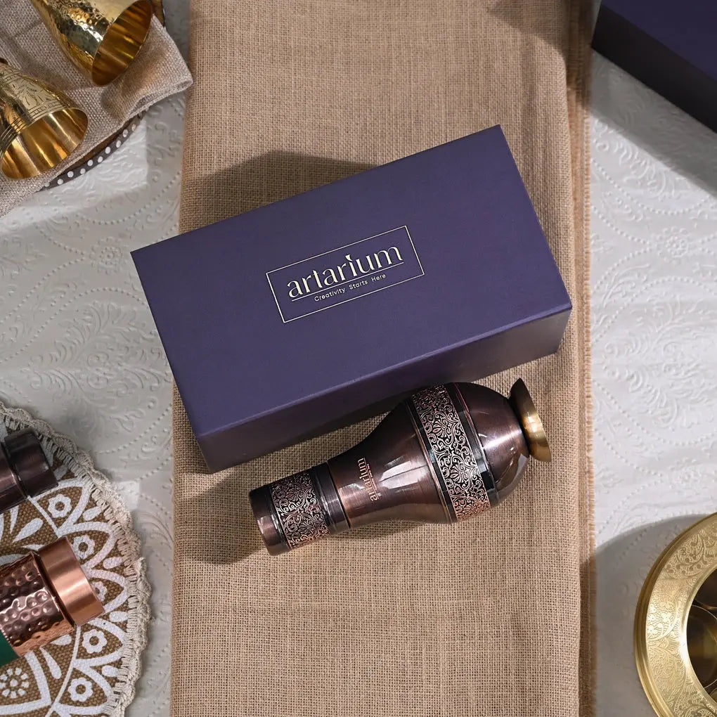 Antique Etching Pear Copper Jar with Gift Box theartarium