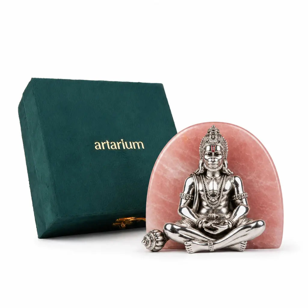 Meditating Hanuman Silver-Plated Idol 