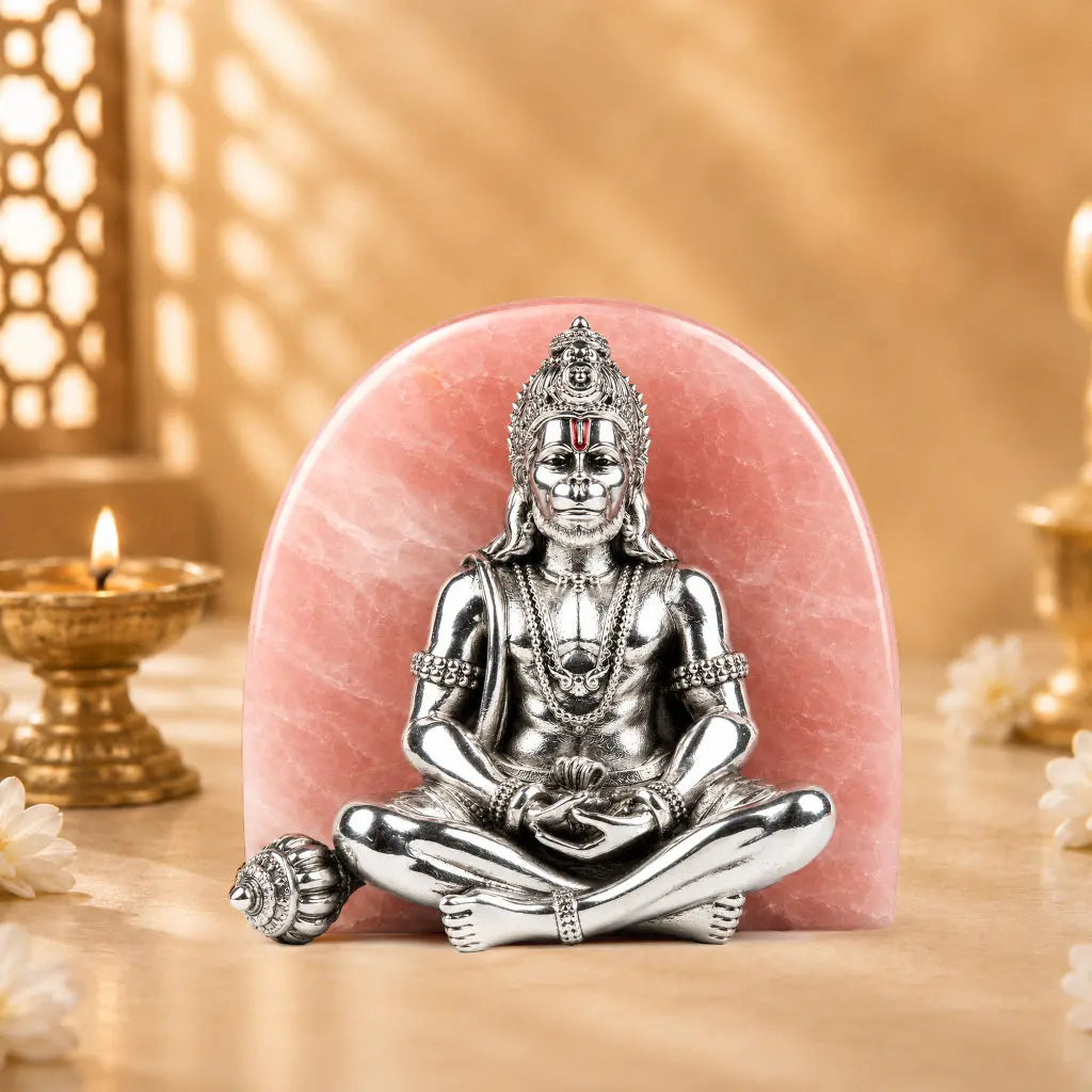 Meditating Hanuman Silver-Plated Idol 