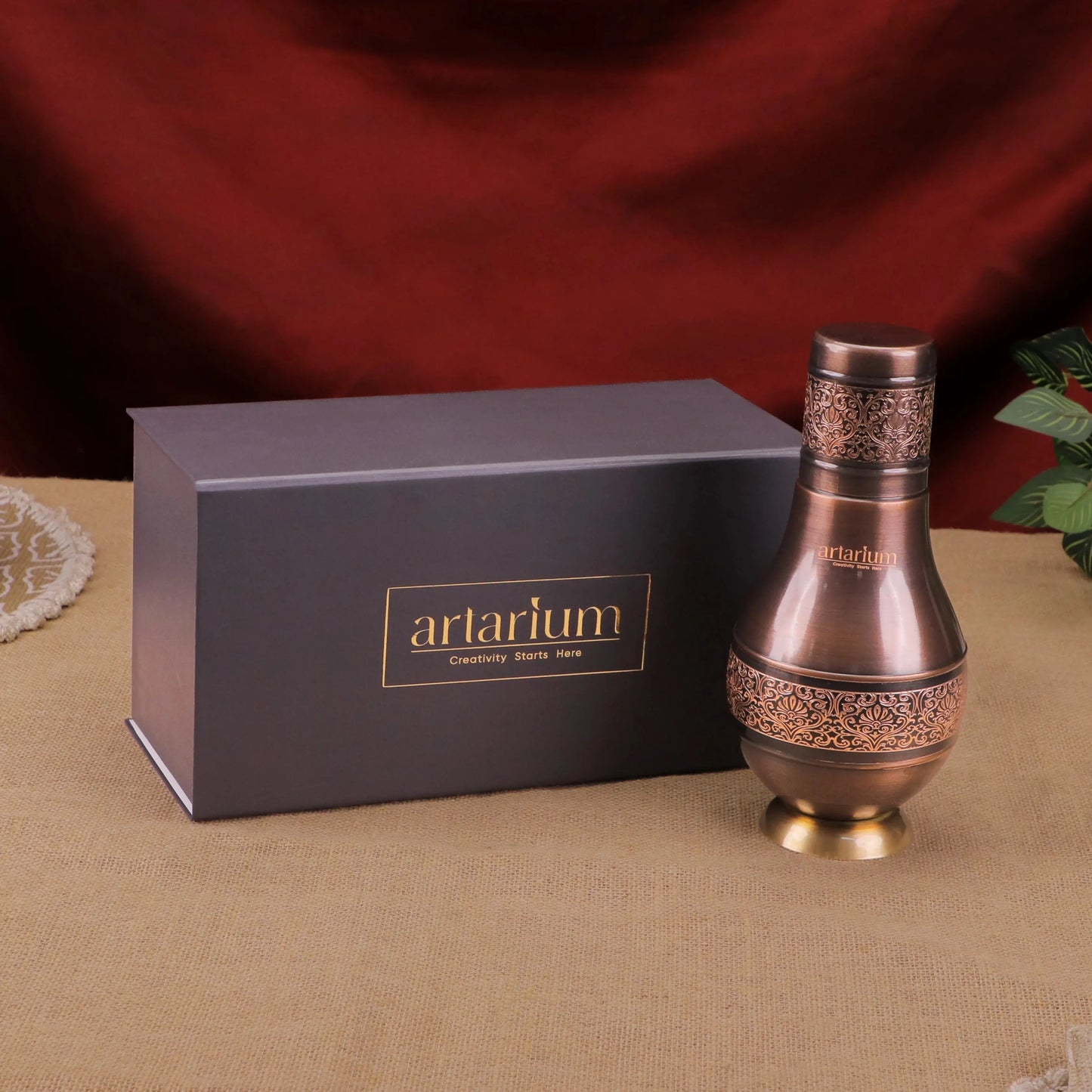 Antique Etching Pear Copper Jar with Gift Box theartarium