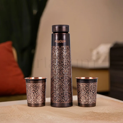 Antique Etching Copper Bottle with Cups