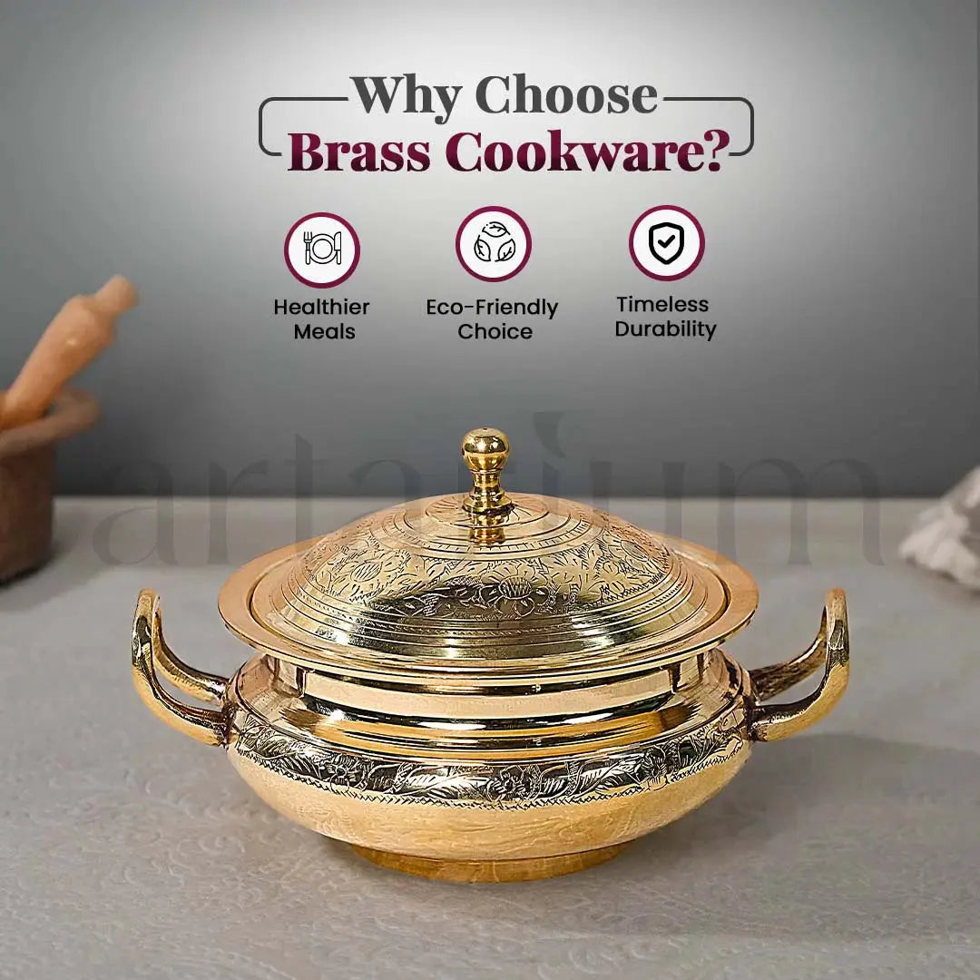 Handcrafted Brass Serving Pot With Lid theartarium