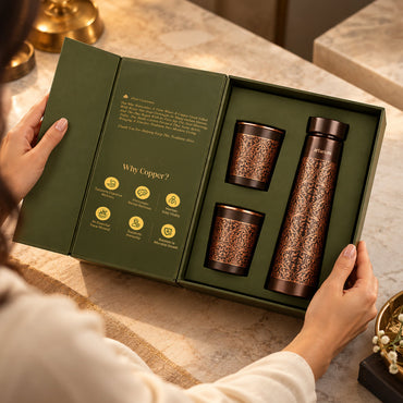 Etching Copper Bottle with Set of Copper Glass with premium packaging 