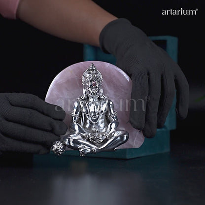 Rose Quartz Lord Hanuman Silver-Plated Idol