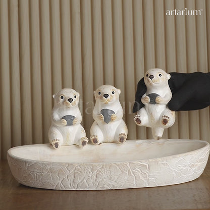 Sea Otter Family Tray Figurine