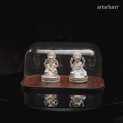 Laxmi Ganesh Pure Silver Idol (Hollow) with Acrylic Box