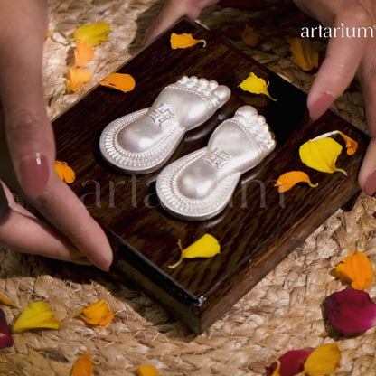 Laxmi Charan Paduka with Wooden Base 999 Silver