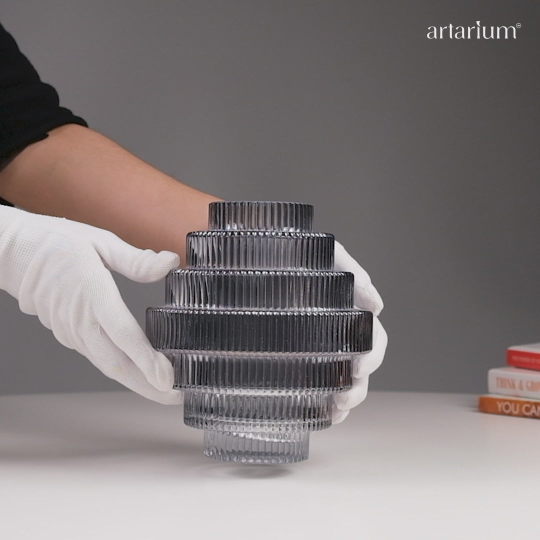 Halos of Grey - Glass Art Deco Vase Set of 2