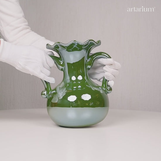 A Gleam in Green - Ceramic Baroque Vase