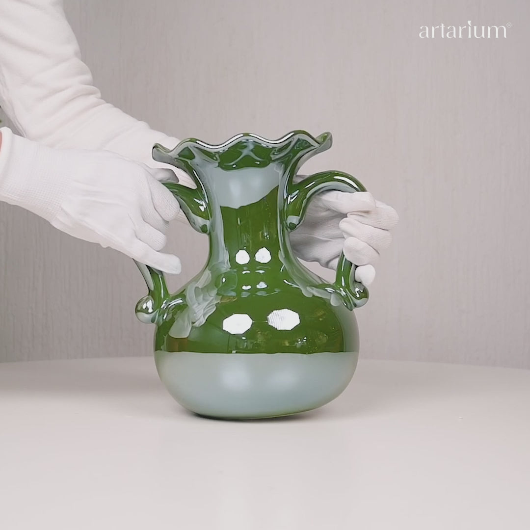 A Gleam in Green - Ceramic Baroque Vase