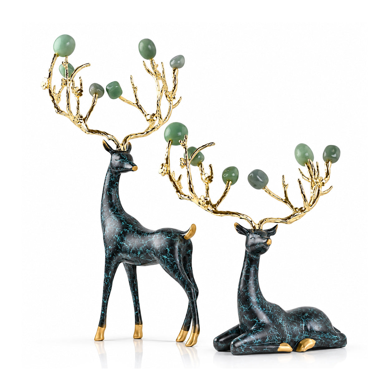 Zinc Alloy with Agate Horn Brass Deer Sculpture 