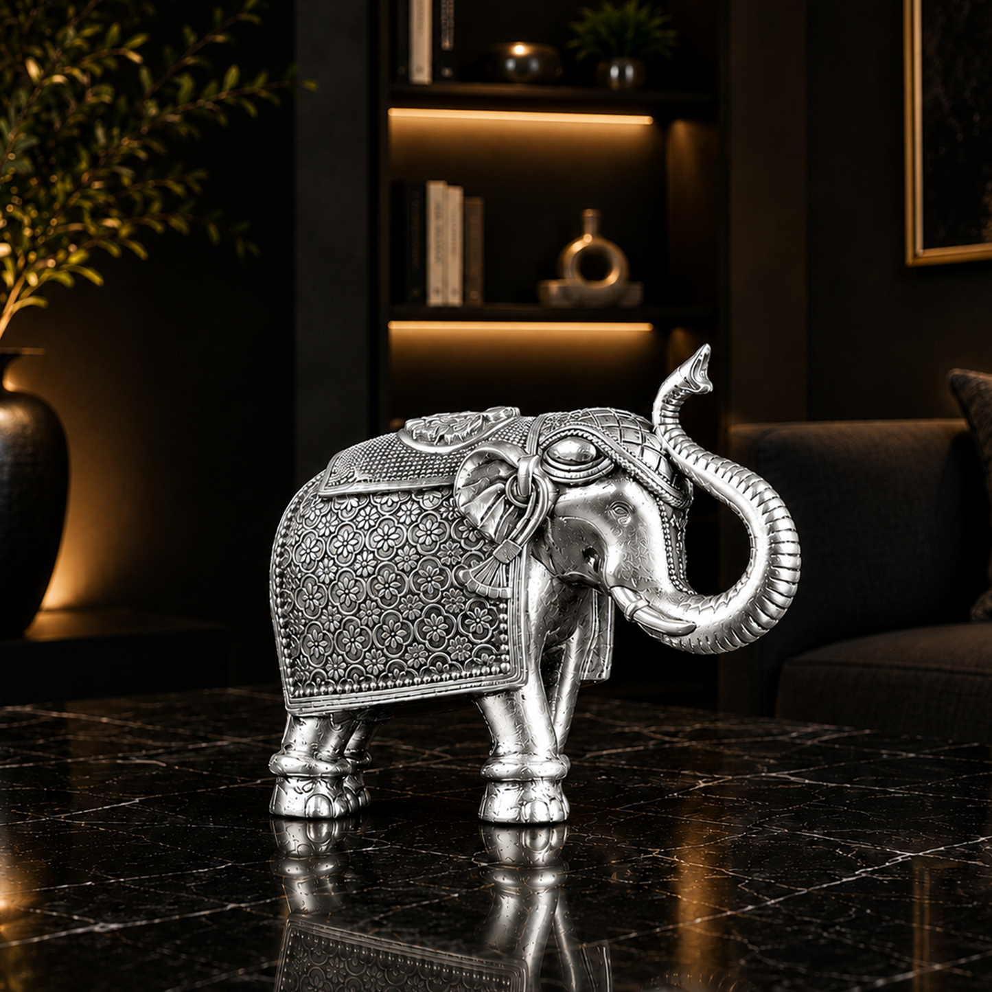Antique Royal Elephant Pair Silver Plated 