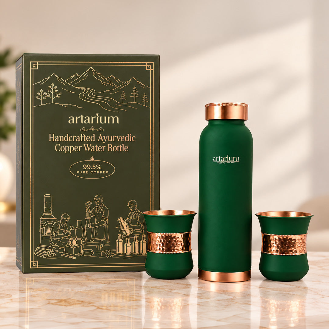 Copper Bottle with Cups with Premium Packaging 