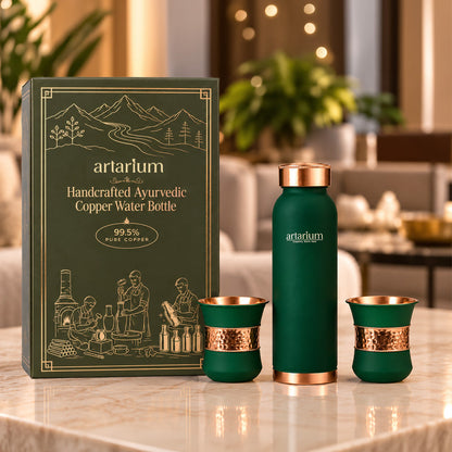Copper Bottle with Cups with Premium Packaging 