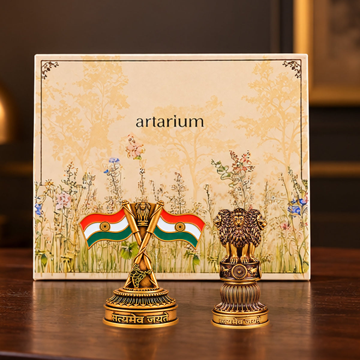 National Flag & Ashok Stambh Combo with Gift Box 
