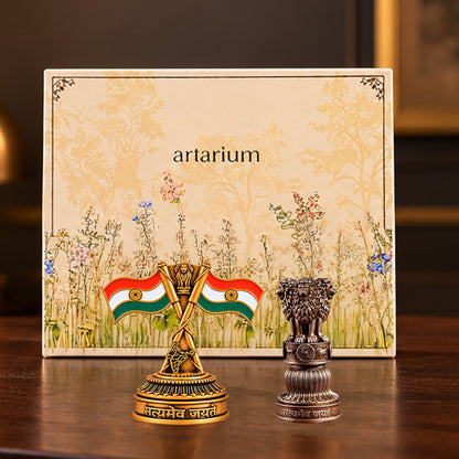 National Flag & Ashok Stambh Combo with Gift Box 
