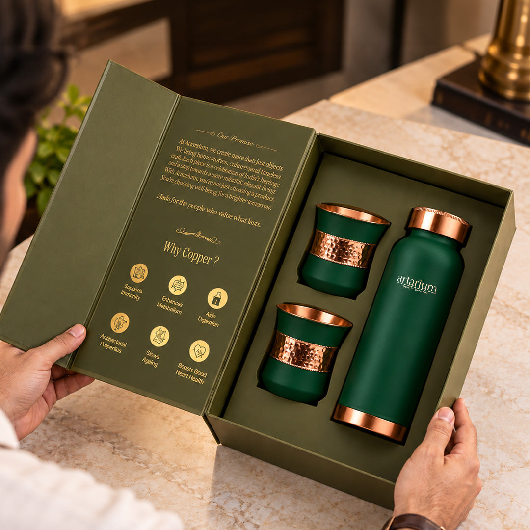 Copper Bottle with Cups with Premium Packaging 